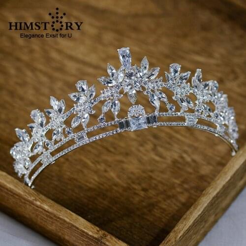HIMSTORY Bridal Tiaras and Crown Wedding Accessories Princess Cubic Headband Engagement Hair Ornaments Girls Headdress Diadem