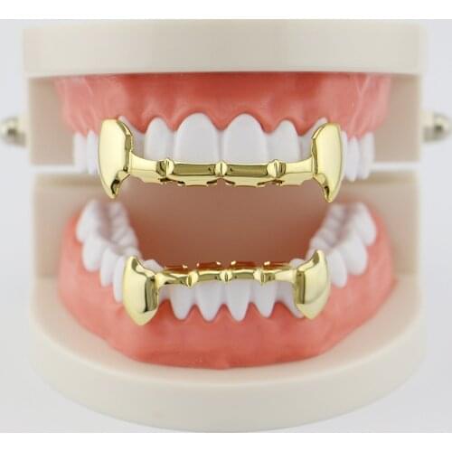 Teeth Grillz Top & Bottom Vampire Half Fang Grill Hip Hop Dental Cosplay Teeth Caps Tooth Grills Body Jewelry