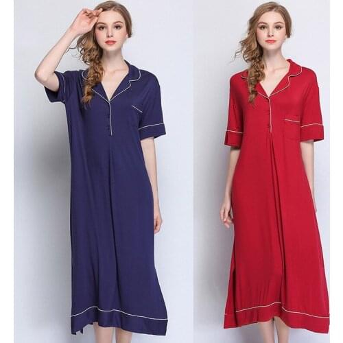 Long Nightgown Women Model Short Sleeve Turn Down Collar Lingerie Dress Sleepwear Sleepshirts Nightdress Plus Size Nightgowns