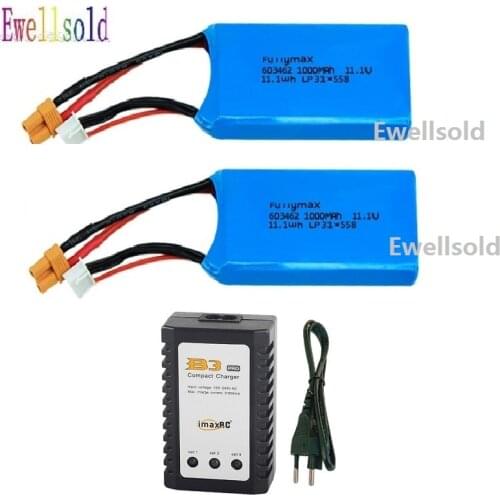 Ewellsold 1-4PCS XK X450 FPV RC Drone Spare Parts 3s 11.1V 1000mAh Lipo Battery with charger 603462 11.1 v 1000 mah