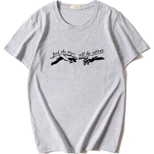 Summer Short Sleeve Mens t-shirt Feed the Poor - Sell the Vatican Print Harajuku Cotton t shirt for men Casual Streetwear Tops