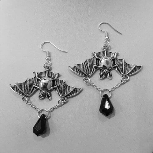 Gothic Exaggerated Bat Pendant Earrings, Inverted Bat Crystal Pendant, Witch Jewelry Halloween Gift