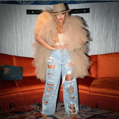 High Street Champagne Tulle Women Jackets Fashion Ruffles Tiered Tulle Jacket Plus Size Undefined Clothing Vestidos