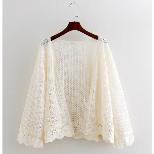 Summer Lace Knitting Cardigan Small Coat Women Loose Hollow Out Shawl Thin Casual Holiday Sunscreen Short Coat Female RE2114