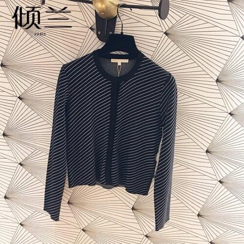 Patads French fashion simple literary round neck striped knitted cardigan spring and summer lady coat e19malicia