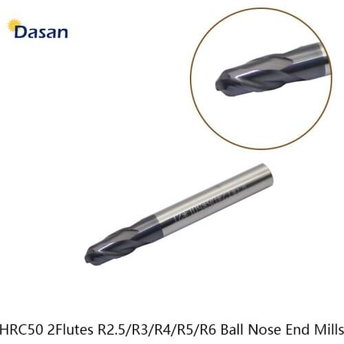 1pcs Ball Nose End Mills 5mm 6mm 8mm 10mm 12mm HRC50 R2.5 R3 R4 R5 R6 CARBIDE ENDMILL 2Flutes CNC Lathe Milling Cutter Tool