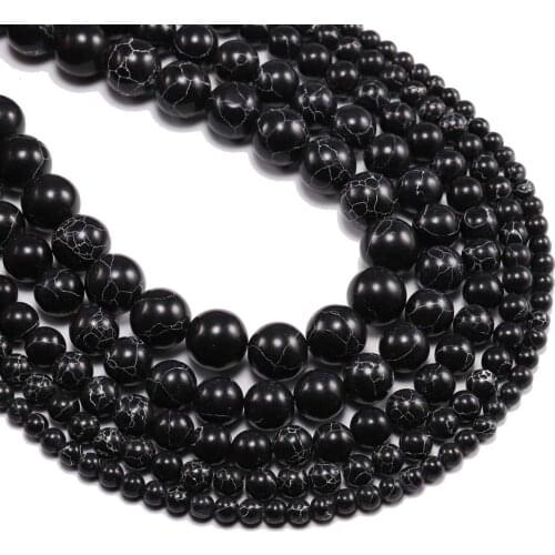 1strand/lot 4/6/8/10/12mm Smooth Natural Black Turquoises Beads Round Loose Spacer Bead For Jewelry Making DIY Necklace Bracelet