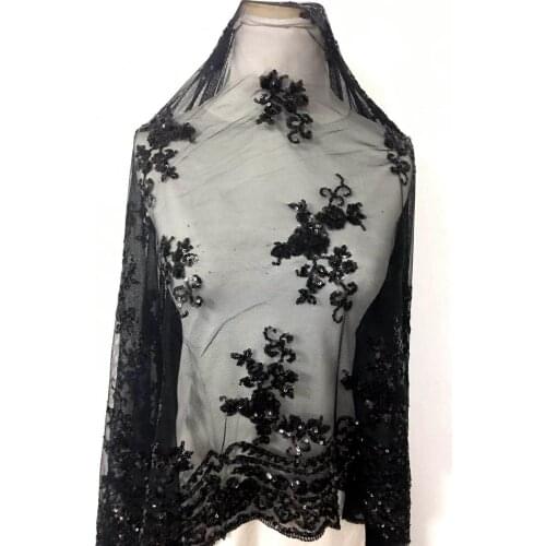 LASUI DIY Bone thread embroidery lace Soft net black sequined Performing dress wedding dressdrape good perspective X0083