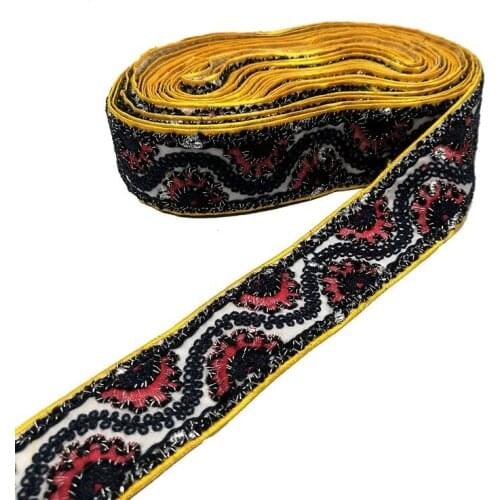 1 Yards EthnicThread Embroidered Lace Trims Webbing Ribbons Tape Cuffs Collar Lace Applique DIY Sewing Accessories