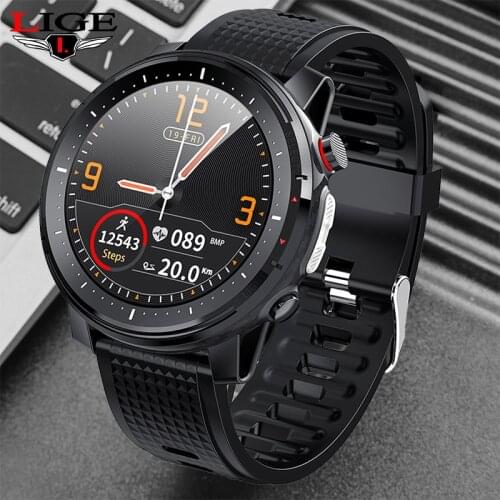 LIGE Smart Watch Men 1.3 inch HD Round Screen IP68 Waterproof Outdoor Sports Watch Flashlight Heart Rate Monitoring Smartwatch