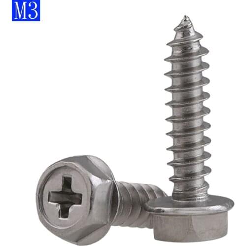 M3 Phillips Hex Washer Head Self Tapping Screws A2 304 Stainless Steel nut new