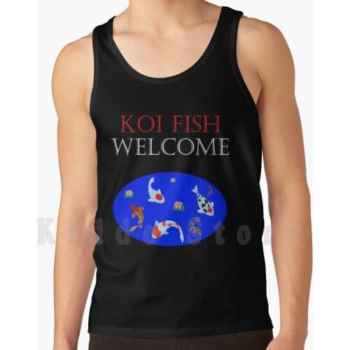 Koi Asia Japan Fish Welcome Lovers tank tops vest 100% Cotton Koi Fish Sakura Lotus Temple Rose Welcome Lovers Japan Asia