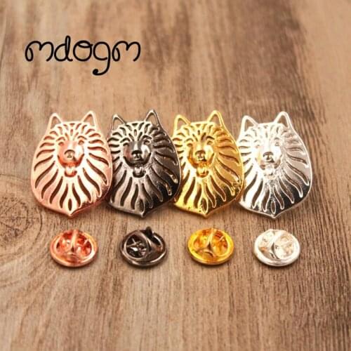 Mdogm Samoyed Dog Animal Brooches And Pins Suit Cute Metal Funny Small Father Collar Badges Gift For Male Men B083