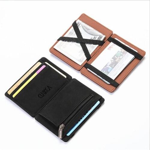 Ultra Thin 2020 New Men Male PU Leather Mini Small Magic Wallets Zipper Coin Purse Pouch Plastic Credit Bank Card Case Holder
