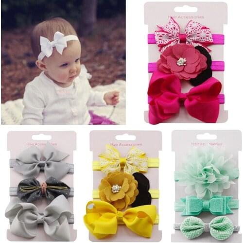 New 3pcs Kids Elastic Floral Headband Hair Girls Baby Bowknot Hairband Set Girls Elastic Headwrap Hair Accessories Головн Убор