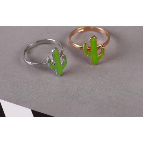 New Fashion Ladies Green Cactus Ring Size Adjustable Fresh And Simple Creative Zinc Alloy Metal Ring Student Jewelry Gift