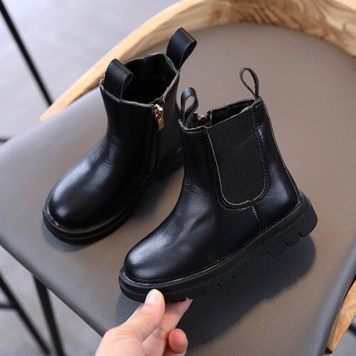 2020 Autumn and Winter New Childrens Martin Boots Pure Color British Style Boys Small Leather Boots Girls Small Leather Shoes