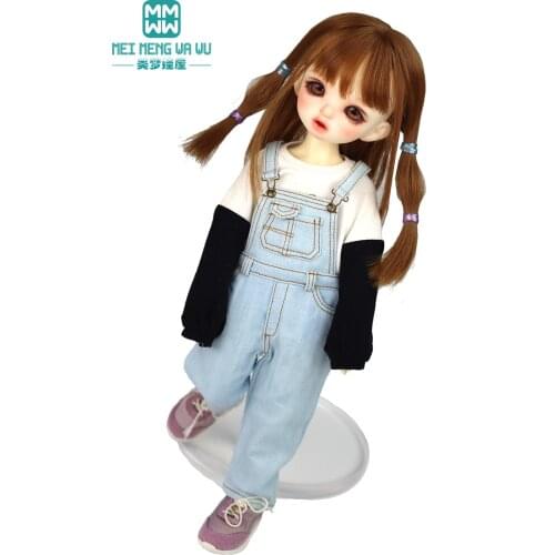 Fit 28--30cm 1/6 BJD YOSD doll clothes Fashion denim suspenders pants Dark blue, khaki