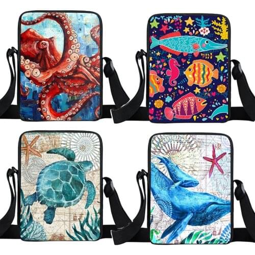 Undersea Octopus/Turtle/Jellyfish Messenger Bag 3D Printing Casual One-Shoulder Bags Woman Fashion Shopping Storage Bag