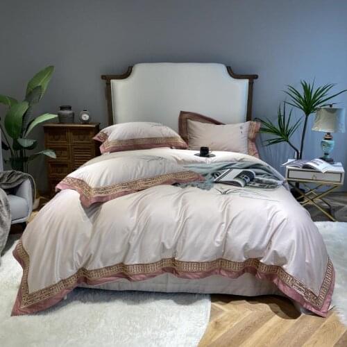 Luxury Embroidery Bedding Set 1000TC Egyptian Cotton Duvet Cover Flat Sheet Pillowcases 4pcs
