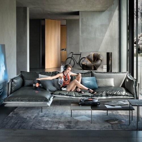 Light luxury microfiber leather sofa velvet down living room modern minimalist corner couch