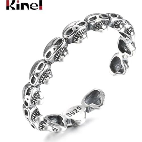 Kinel 925 Sterling Silver Skull Rings Punk Style Original Creative Fine Silver 925 Jewelry Vintage Party Gift