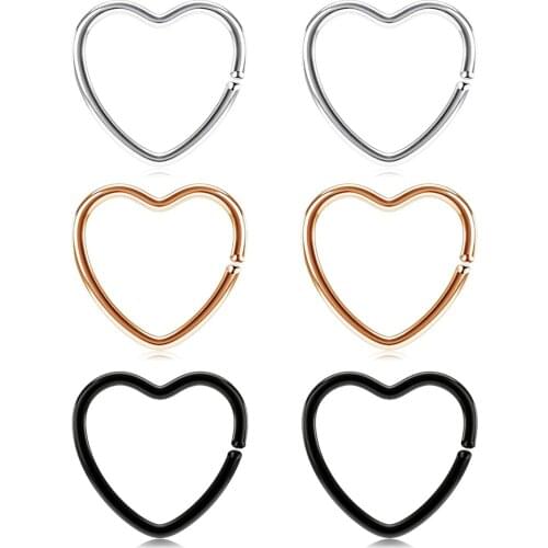 Daith Rook Snug Tragus Piercing Earrings Stainless Steel 20G Heart-Shaped Ear Cartilage Ring Body Jewelry 3/8in(10mm)