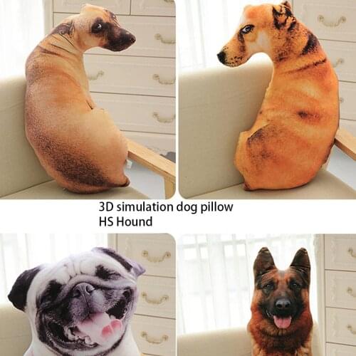3D Cute Bend Dog Printed Throw Pillow Lifelike Animal Funny Dog Head Cosplay Children Favorite Toy Cushion Washable for Home