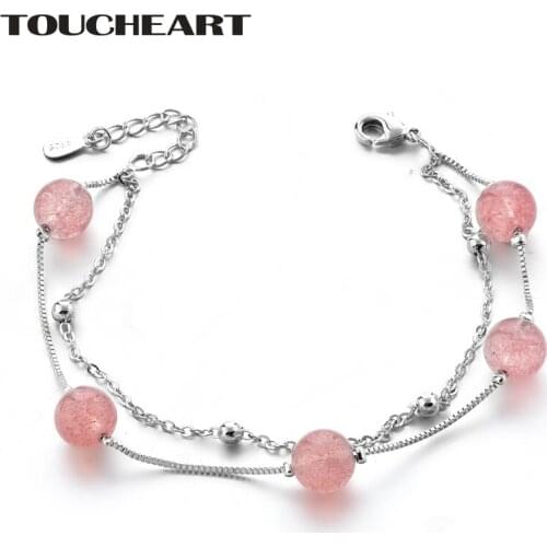TOUCHEART S925 Pink Natural Moonstone Bead Rosary Bracelets&Bangles Charms For Women Bracelet Jewelry Wedding Bracelet SBR190145