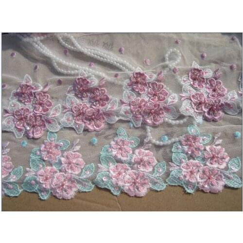 14m wide-2meters/lot Beaded and Sequined Embroidered Tulle Lace Trim mesh lace trim for handmade dress