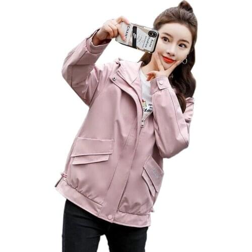 2021 New Female Windbreaker Loose Basic Coat Outwear Womens Jacket Long Sleeve Casual Hooded Student embroidery Jackets Women