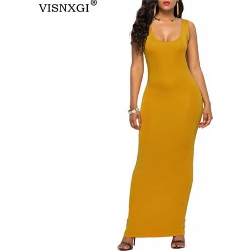 VISNXGI Sexy Women Summer Plus Size Dresss Ladies Boho Long Maxi Tank Sleeveless Bodycon Basic Backless Party Clubwear Clothing