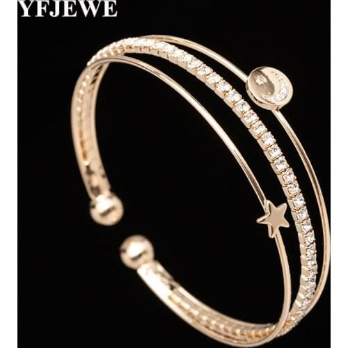 YFJEWE Classic Star and Moon Crystal Bracelet For Women Girls' Bangle Christmas Gift Pulseras Mujer B258