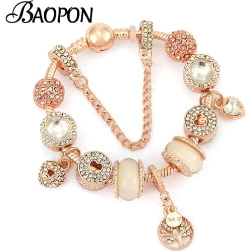 BAOPON Crystal Heart Beads Charm Bracelet For Women Lover With Snake Chain Brand Bracelet Pulseras Jewelry Gift Dropshipping