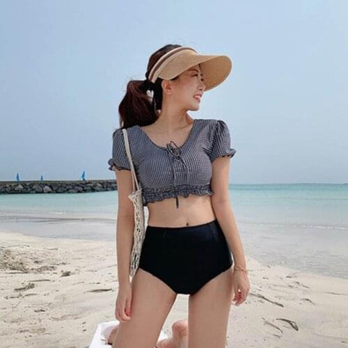 High Waist Womens Bikini Set Padded Biquini Suit Three Pieces Swimwear Swimsuit High Quality Beach Suit 2020 Koren swimdress
