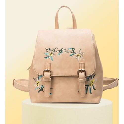 Teenager Backpacks Embroidery Girls School Backpack Fashion Leather Bagpack Women College Preppy Backpack mochila mujer