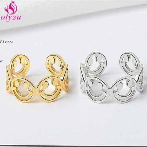 Women Girls Retro Smile Face Ring Punk Hip-Hop Open Adjustable Finger Ring Statement Jewelry New Year Gift Strange Things Sick
