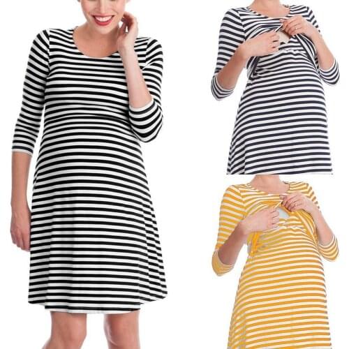 Hot sale striped half sleeve maternity nursing dress pajamas maternity home wear