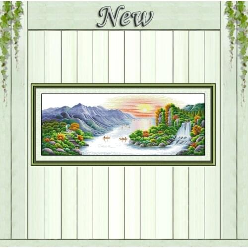 Picturesque scenery sunrise painting counted printed on canvas DMC 14CT 11CT Chinese Cross Stitch Needlework Sets Embroider kits
