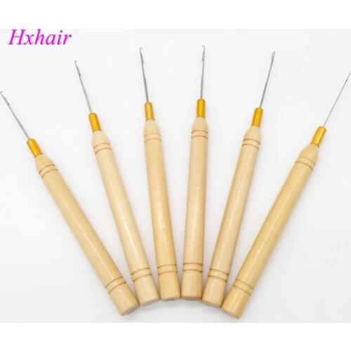 Wholesale - 10pcs wooden handle pulling needle hook needle for Micro Rings loop I-tip hair extension