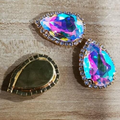 13X18 20X30 waterdrop tear drop rhinestones in Gold base flat back Sew on rhinestone beads