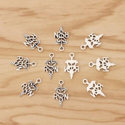 20 Pieces Tibetan Silver Registered Nurse Caduceus Medical Charms Pendants Beads for Necklace Bracelet DIY Jewellery Making