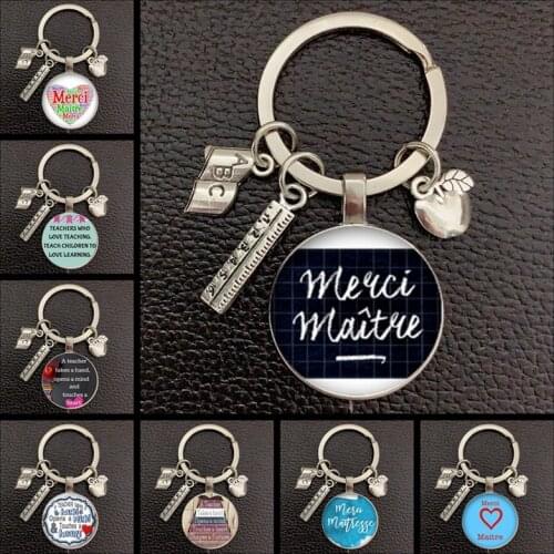 2020 Teachers Day gift keychain, crystal convex round glass pendant keychain, quality keychain. Thank you Teacher Enlightenment