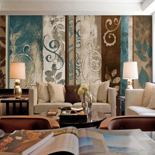 3D photo wallpaper retro non woven wallpaper living room TV background mural bedroom restaurant flower stripes wallpaper murals