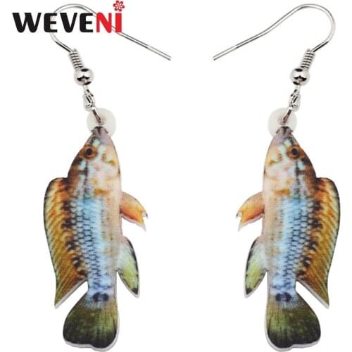 WEVENI Acrylic Vielfleck Dwart Cichlid Fish Earrings Dangle Drop Big Long Novelty Ocean Jewelry For Women Girls Teens Wholesale