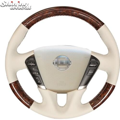 Shining wheat Beige Leather PU Carbon Fiber Car Steering Wheel Cover for Nissan Teana 2008-2012 Murano 2009-2014