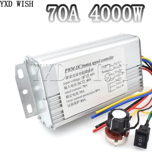 DC 12V-60V 70A 4000W DC Durable Motor PWM Speed Control Brush Controller Replacement For Electric Scooter Bicycle Portable