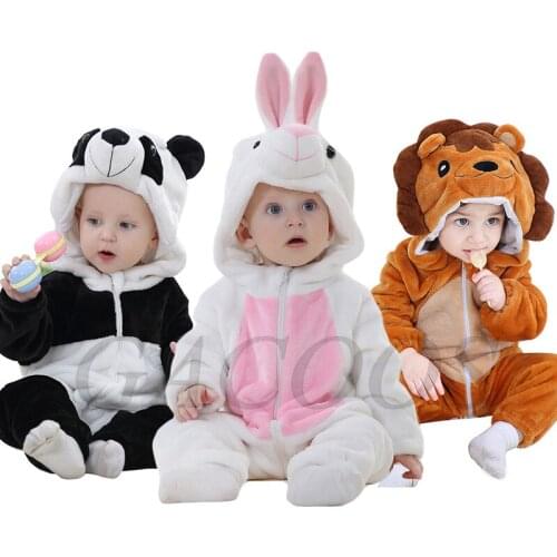 Baby Animal Rompers Kigurumi Panda Lion Costumes For Kids Winter Flannel Toddler Infant Clothes Boy Girl Cartoon Onesie Jumpsuit