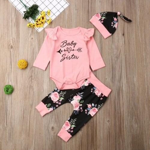 2020 Baby Autumn Winter Clothing Newborn Baby Girls Clothes Letter Romper Jumpsuit + Floral Pants Leggings 3pcs Outfit Set 0-24M