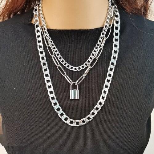 Double Choker Lock Necklace Layered On The Neck With Lock Punk Jewelry Key Padlock Pendant Chain For Women Sweater Chain